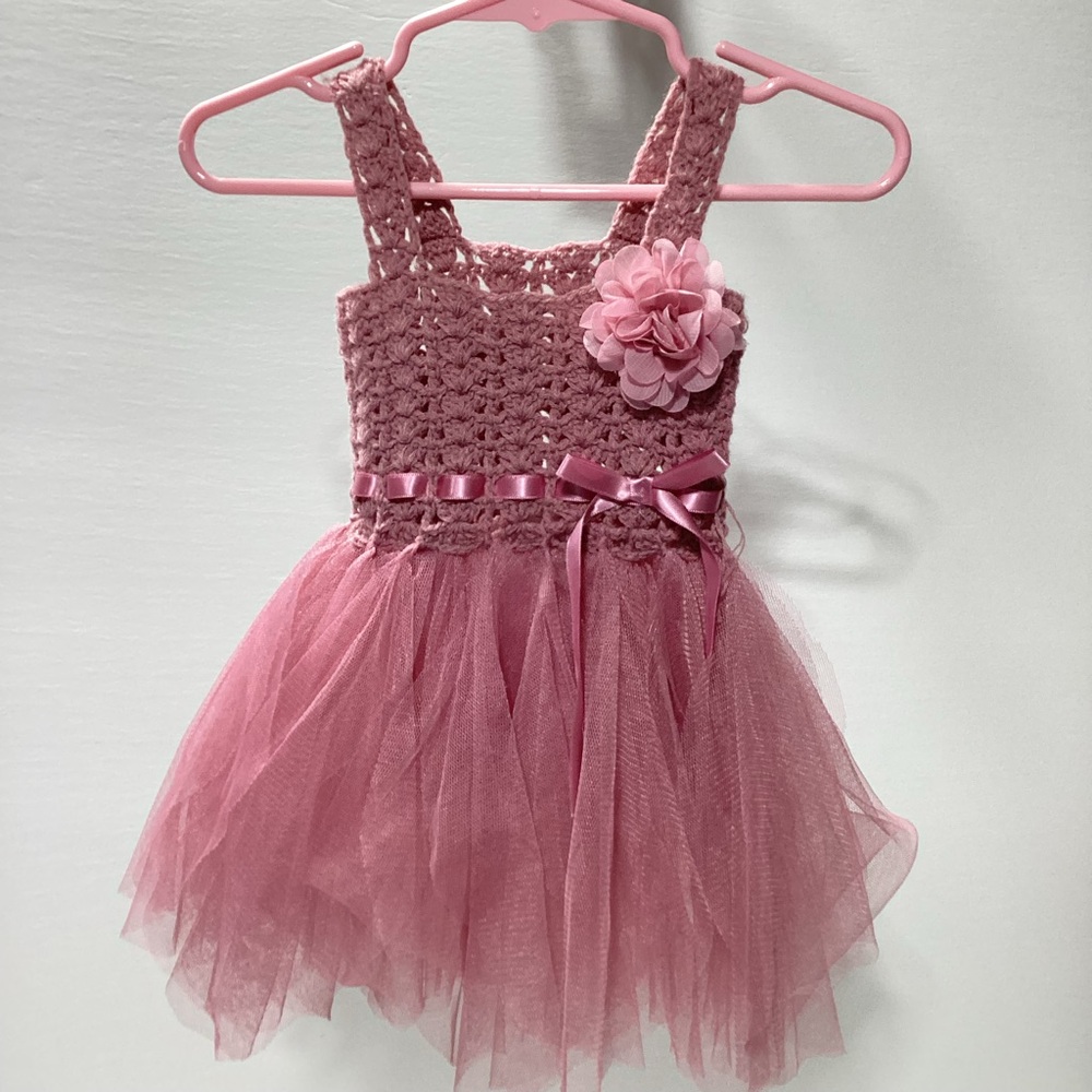 Elly & Emmy Crochet Top Tutu Dress With Mesh Tank Style Mauve 0-6 months